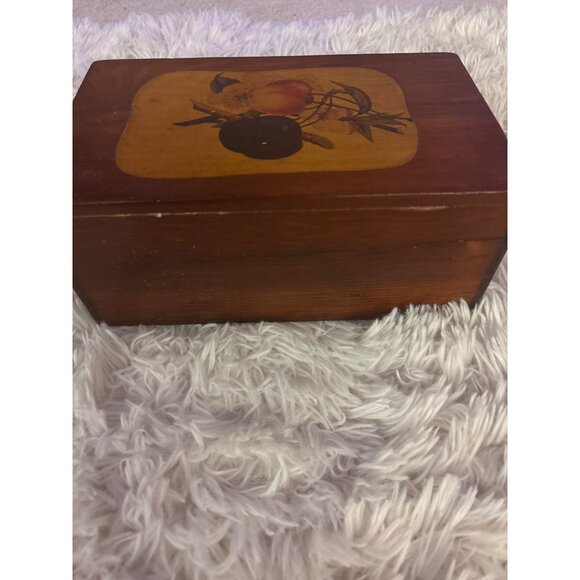 Vintage Wooden Box  Recipes or. Storage With Hand Painted Fruit  Design - Picture 3 of 11